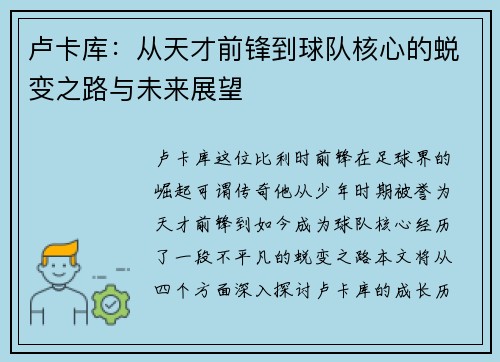 卢卡库：从天才前锋到球队核心的蜕变之路与未来展望